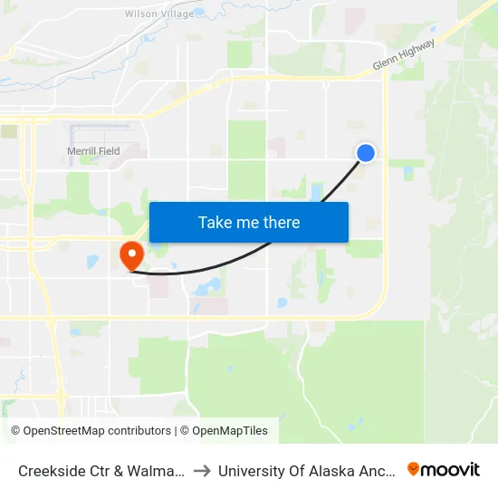 Creekside Ctr & Walmart Nne to University Of Alaska Anchorage map