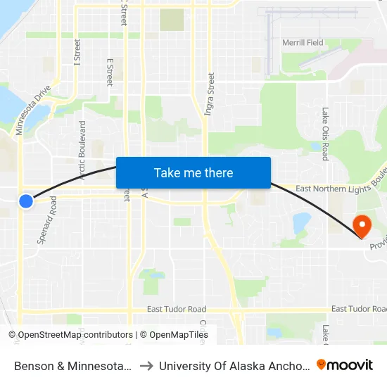 Benson & Minnesota Ese to University Of Alaska Anchorage map