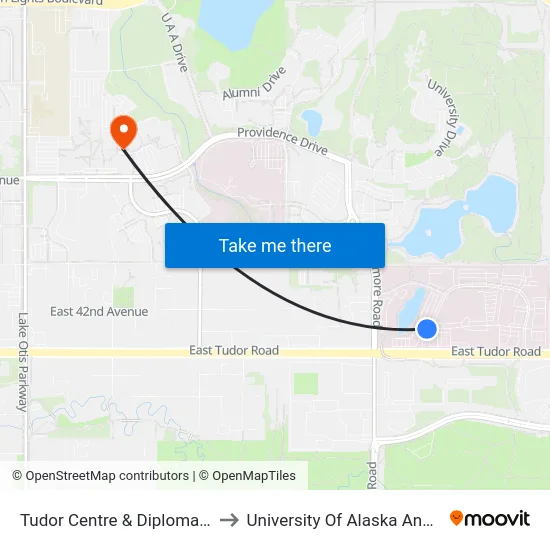 Tudor Centre & Diplomacy Ssw to University Of Alaska Anchorage map