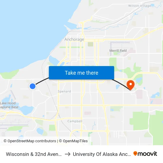 Wisconsin & 32nd Avenue Ssw to University Of Alaska Anchorage map
