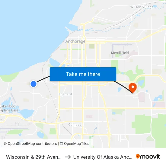 Wisconsin & 29th Avenue Sse to University Of Alaska Anchorage map