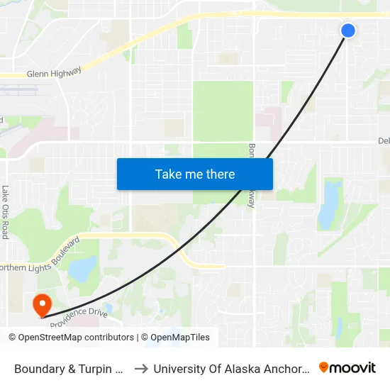 Boundary & Turpin Ese to University Of Alaska Anchorage map