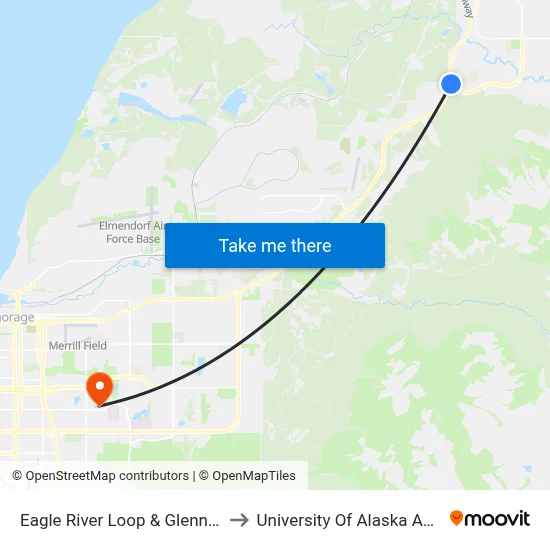 Eagle River Loop & Glenn Hwy Ene to University Of Alaska Anchorage map