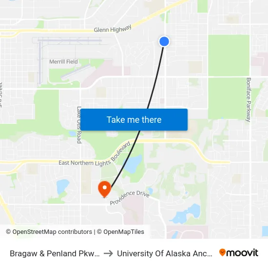 Bragaw & Penland Pkwy Ssw to University Of Alaska Anchorage map