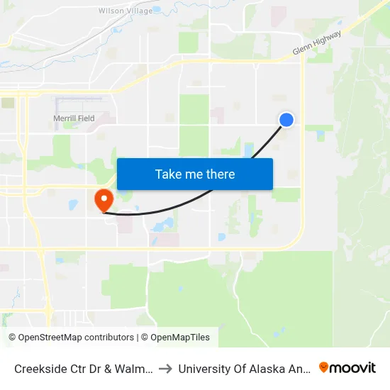 Creekside Ctr Dr & Walmart Nnw to University Of Alaska Anchorage map