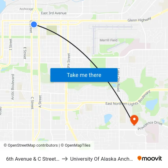 6th Avenue & C Street Ese to University Of Alaska Anchorage map