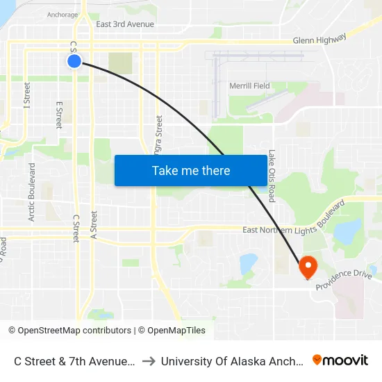 C Street & 7th Avenue Ssw to University Of Alaska Anchorage map