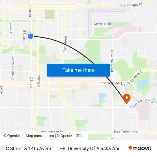 C Street & 14th Avenue Nnw to University Of Alaska Anchorage map