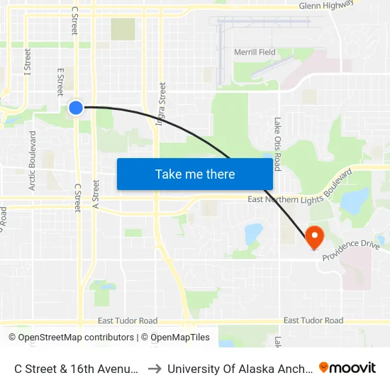 C Street & 16th Avenue Ssw to University Of Alaska Anchorage map