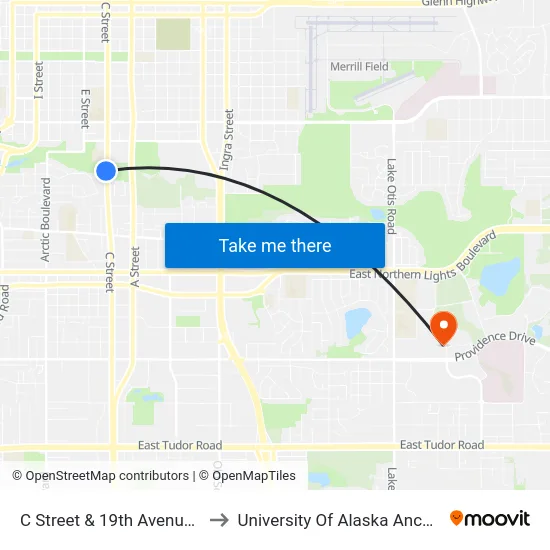 C Street & 19th Avenue Nnw to University Of Alaska Anchorage map