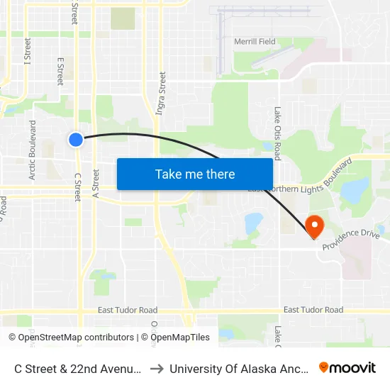 C Street & 22nd Avenue Nnw to University Of Alaska Anchorage map