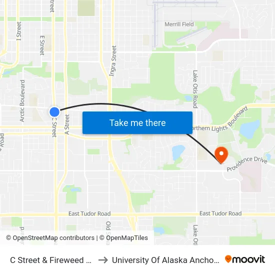 C Street & Fireweed Ssw to University Of Alaska Anchorage map
