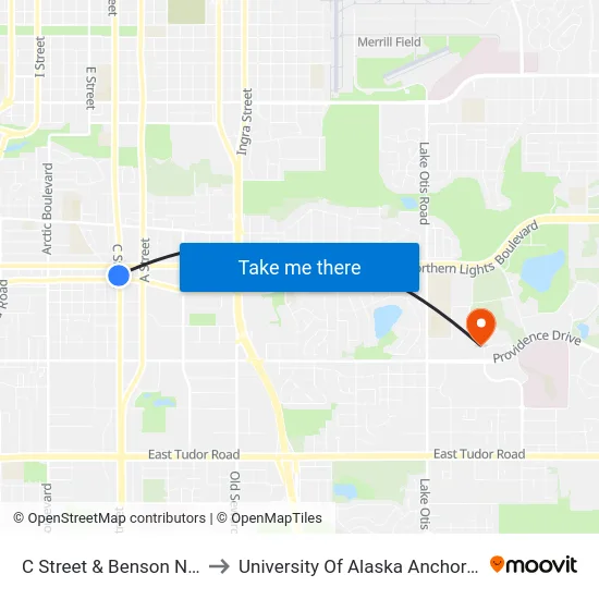 C Street & Benson Nnw to University Of Alaska Anchorage map