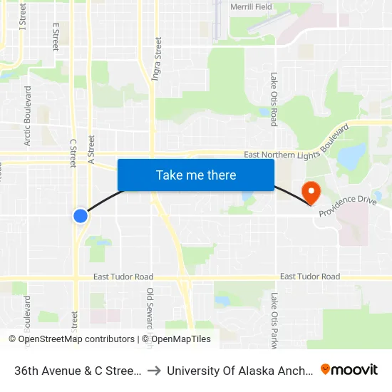 36th Avenue & C Street Ese to University Of Alaska Anchorage map