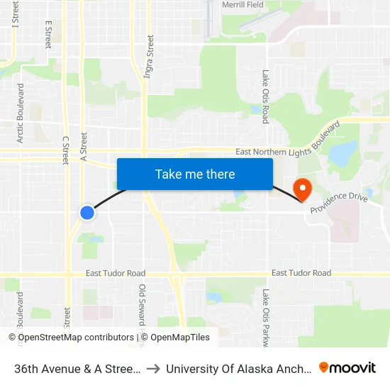 36th Avenue & A Street Ese to University Of Alaska Anchorage map