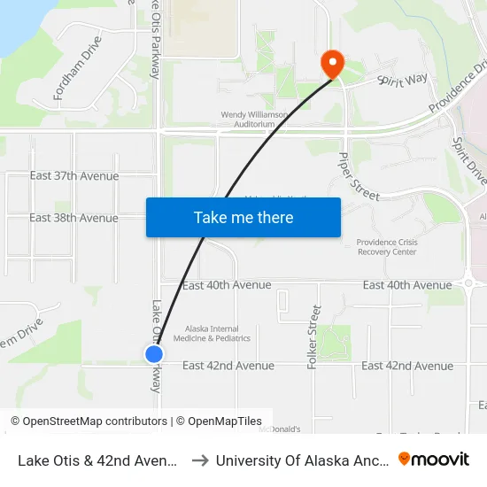 Lake Otis & 42nd Avenue Nnw to University Of Alaska Anchorage map