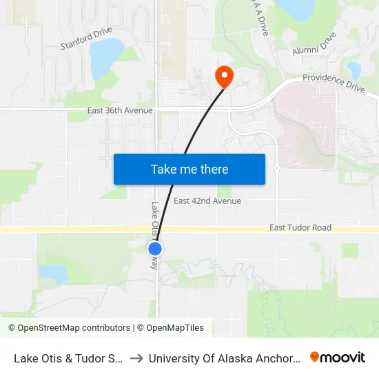 Lake Otis & Tudor Ssw to University Of Alaska Anchorage map