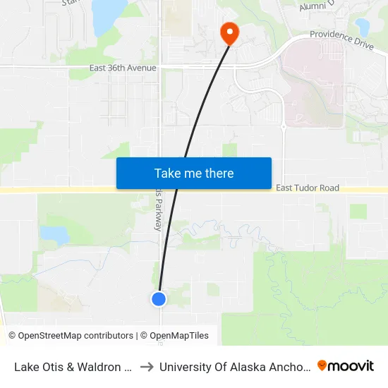 Lake Otis & Waldron Ssw to University Of Alaska Anchorage map