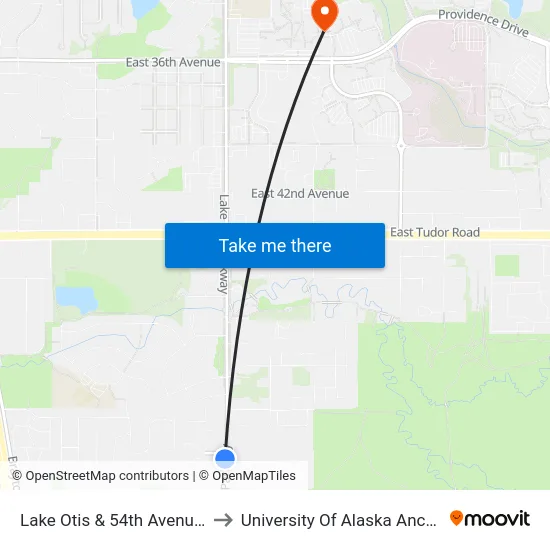 Lake Otis & 54th Avenue Ssw to University Of Alaska Anchorage map