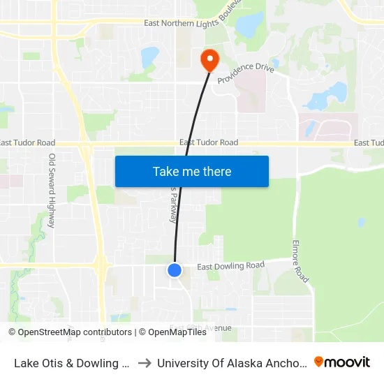 Lake Otis & Dowling Ssw to University Of Alaska Anchorage map