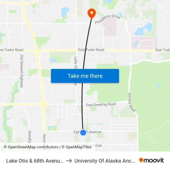 Lake Otis & 68th Avenue Ssw to University Of Alaska Anchorage map