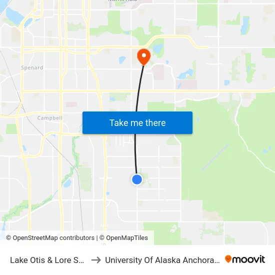 Lake Otis & Lore Ssw to University Of Alaska Anchorage map