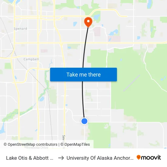 Lake Otis & Abbott Nne to University Of Alaska Anchorage map