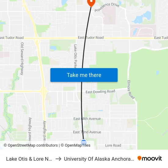 Lake Otis & Lore Nne to University Of Alaska Anchorage map
