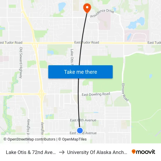 Lake Otis & 72nd Ave Nne to University Of Alaska Anchorage map