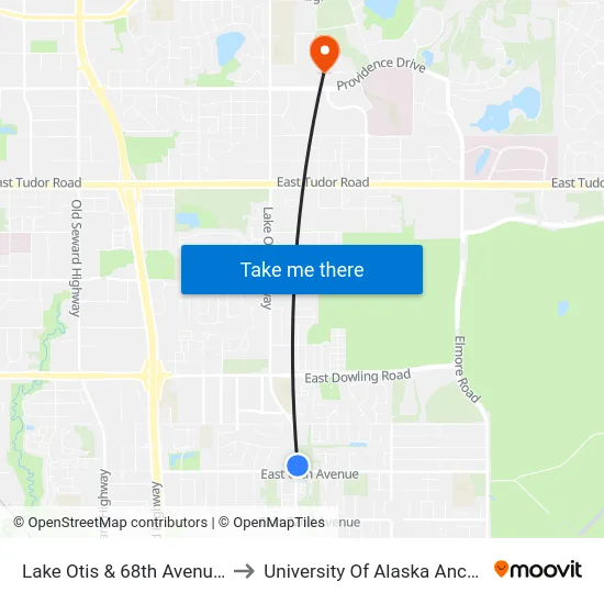 Lake Otis & 68th Avenue Nne to University Of Alaska Anchorage map