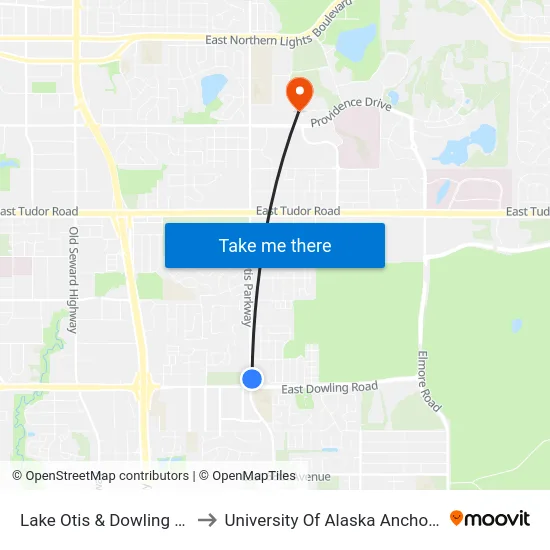 Lake Otis & Dowling Nne to University Of Alaska Anchorage map