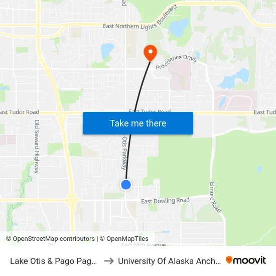 Lake Otis & Pago Pago Nne to University Of Alaska Anchorage map