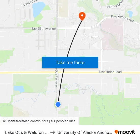 Lake Otis & Waldron Nne to University Of Alaska Anchorage map
