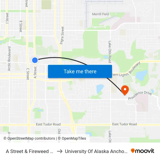 A Street & Fireweed Nne to University Of Alaska Anchorage map