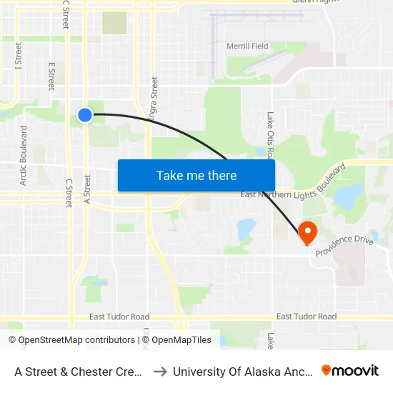 A Street & Chester Creek Trail to University Of Alaska Anchorage map