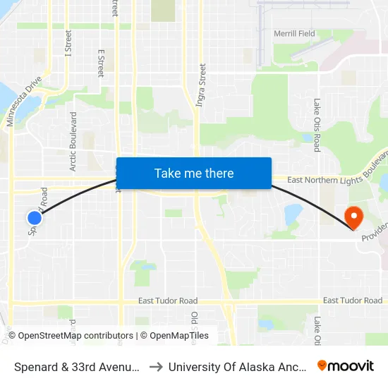 Spenard & 33rd Avenue Nnw to University Of Alaska Anchorage map