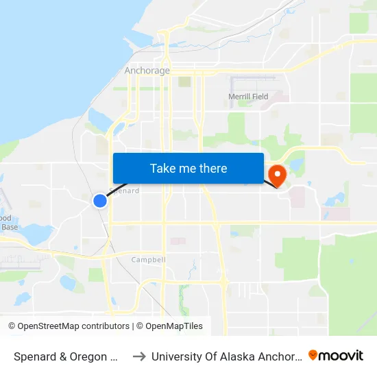 Spenard & Oregon Wnw to University Of Alaska Anchorage map