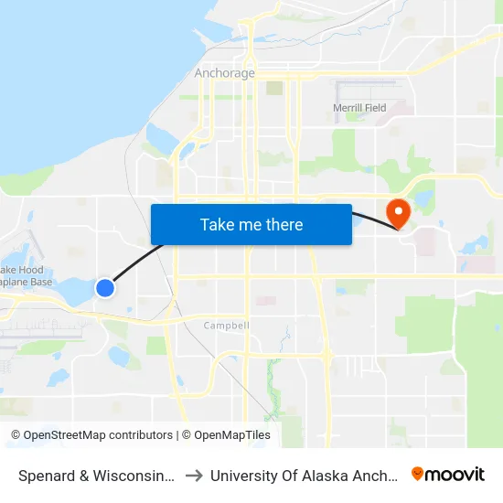 Spenard & Wisconsin Ssw to University Of Alaska Anchorage map