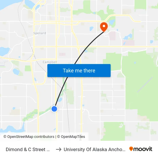 Dimond & C Street Wnw to University Of Alaska Anchorage map