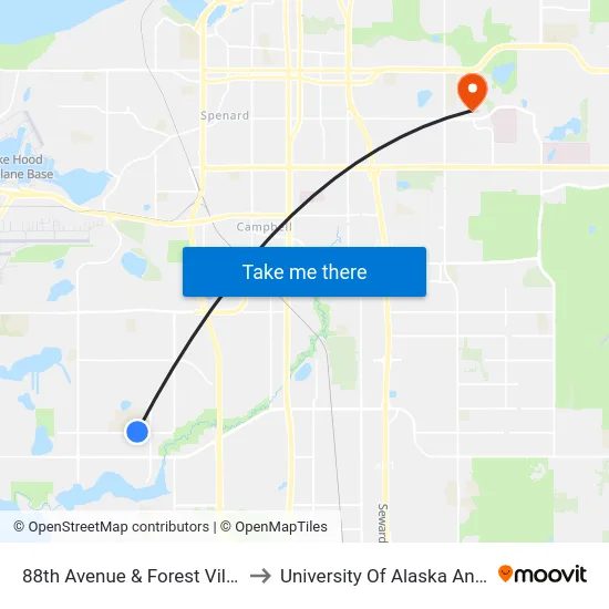 88th Avenue & Forest Village Ene to University Of Alaska Anchorage map