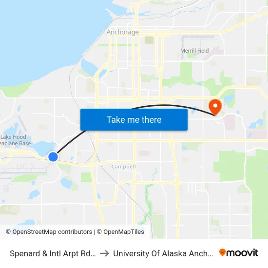 Spenard & Intl Arpt Rd Nne to University Of Alaska Anchorage map