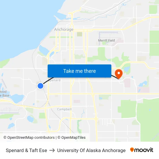 Spenard & Taft Ese to University Of Alaska Anchorage map