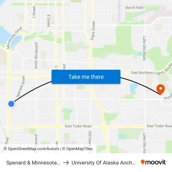 Spenard & Minnesota Ese to University Of Alaska Anchorage map