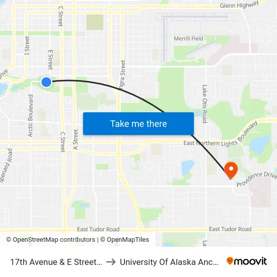 17th Avenue & E Street Wsw to University Of Alaska Anchorage map