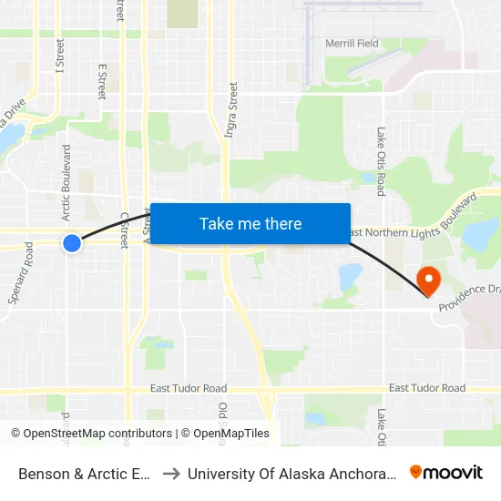 Benson & Arctic Ese to University Of Alaska Anchorage map