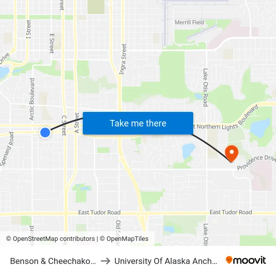 Benson & Cheechako Ese to University Of Alaska Anchorage map