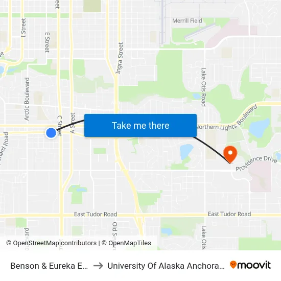 Benson & Eureka Ese to University Of Alaska Anchorage map