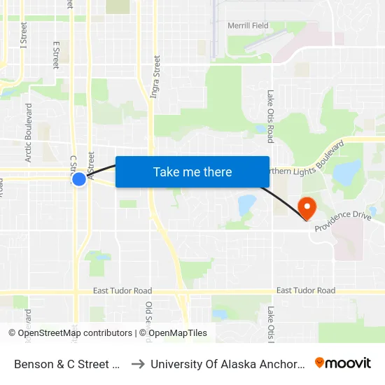 Benson & C Street Ese to University Of Alaska Anchorage map