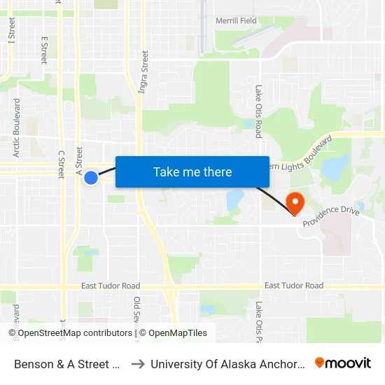 Benson & A Street Ese to University Of Alaska Anchorage map