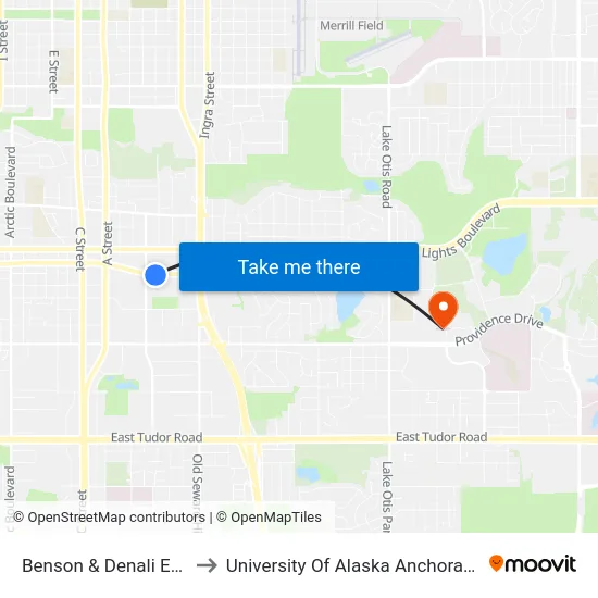 Benson & Denali Ese to University Of Alaska Anchorage map